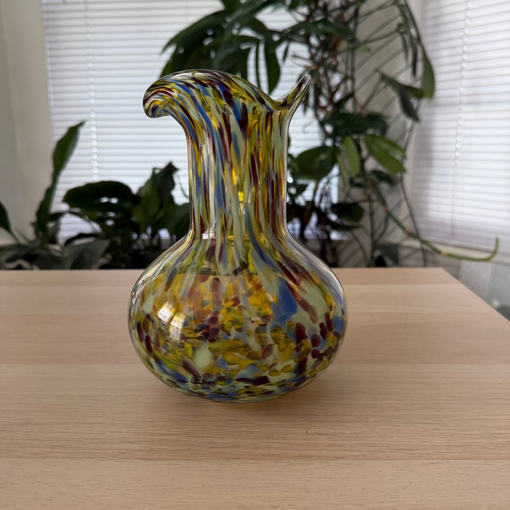 Art Glass Vase Multicolor Confetti Hand Blown Ruffled Jack in the Pulpit Small
